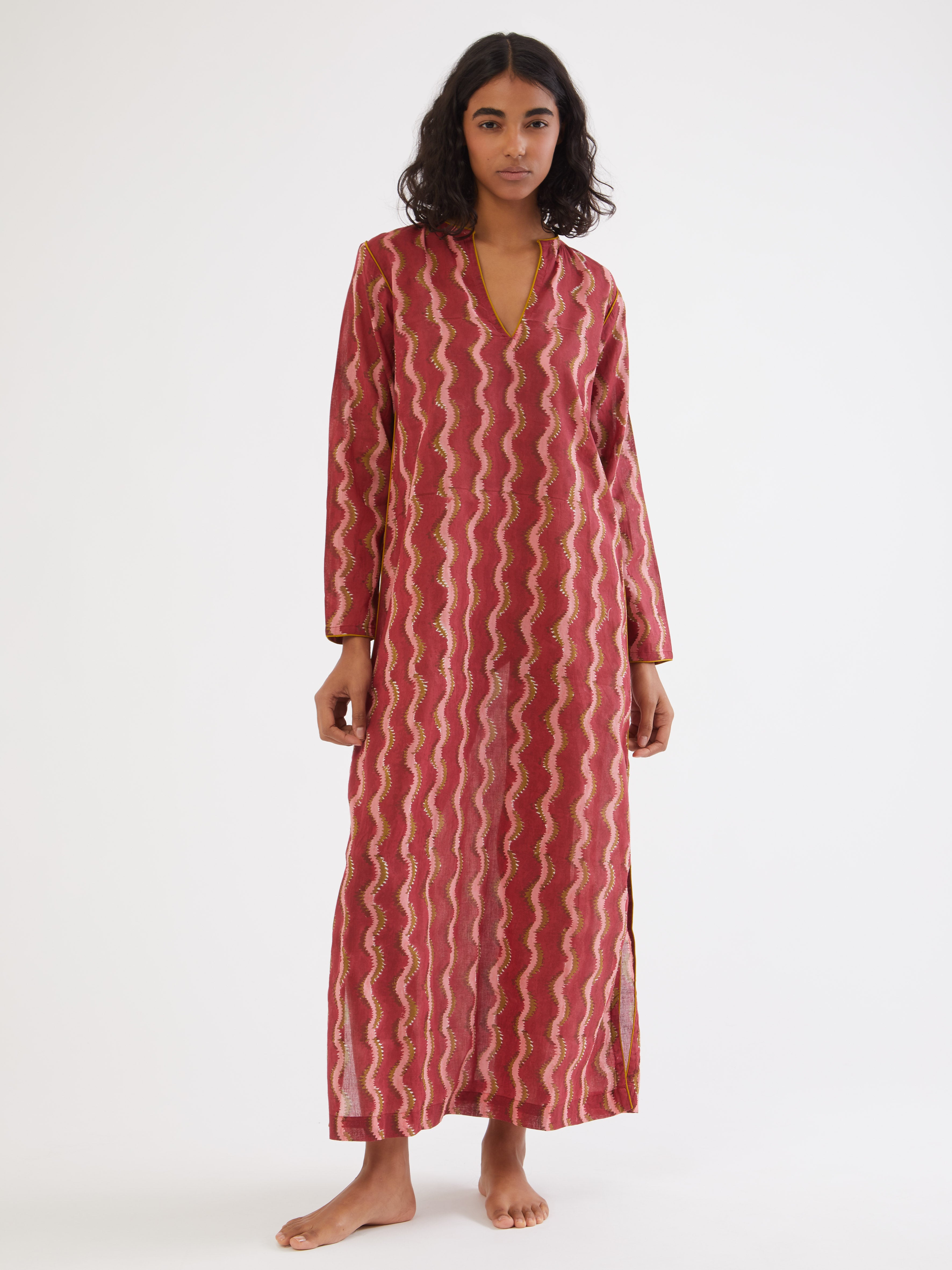 indian cotton kaftan dresses Oriental Long Kaftan ~ Block Printed Indian Caftan Dress ~ Crimson Carnations