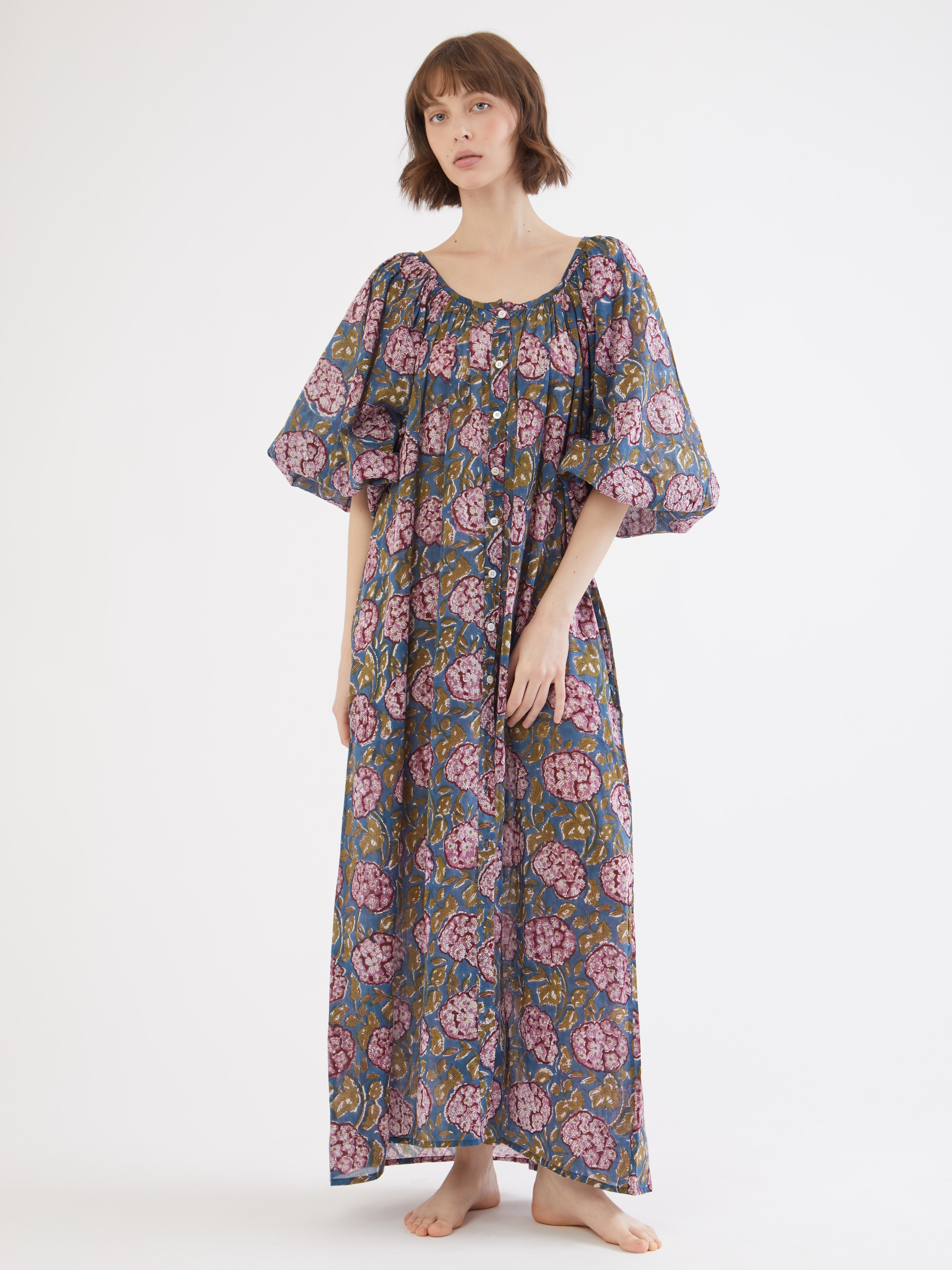 cotton dress indian NEW Hand block printed, cotton maxi dress . Hand printed on the softest Indian cotton with balloon sleeve and tie front detail. #maxidress #springfashon # cottondress #millandhen #blockprintdress