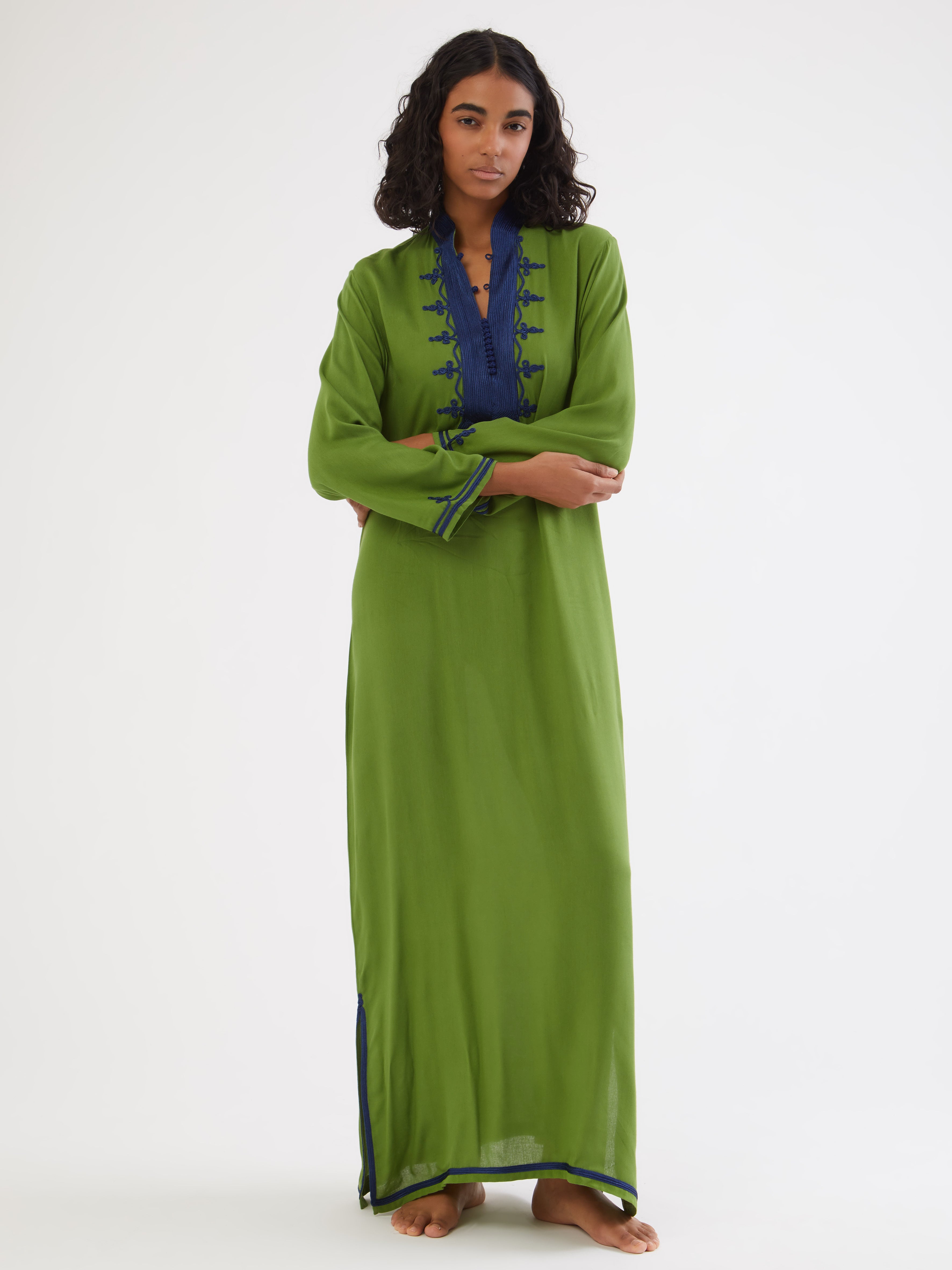 moroccan cotton dress Elegant Moroccan Kaftan Dress | Embroidered Cotton Maxi Gown