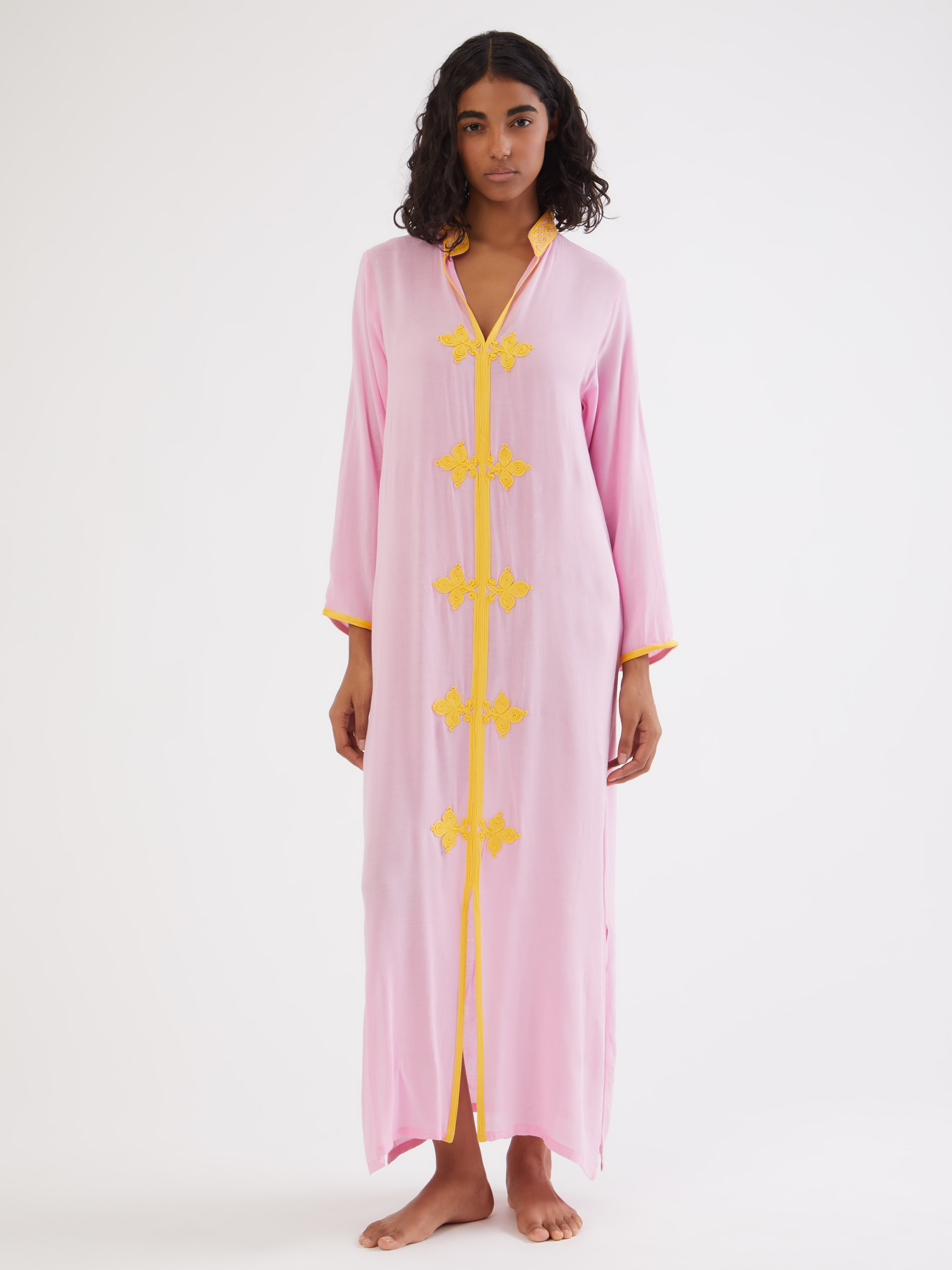 moroccan cotton dress Moroccan Maxi Striped Kaftan Cotton Dress Pink