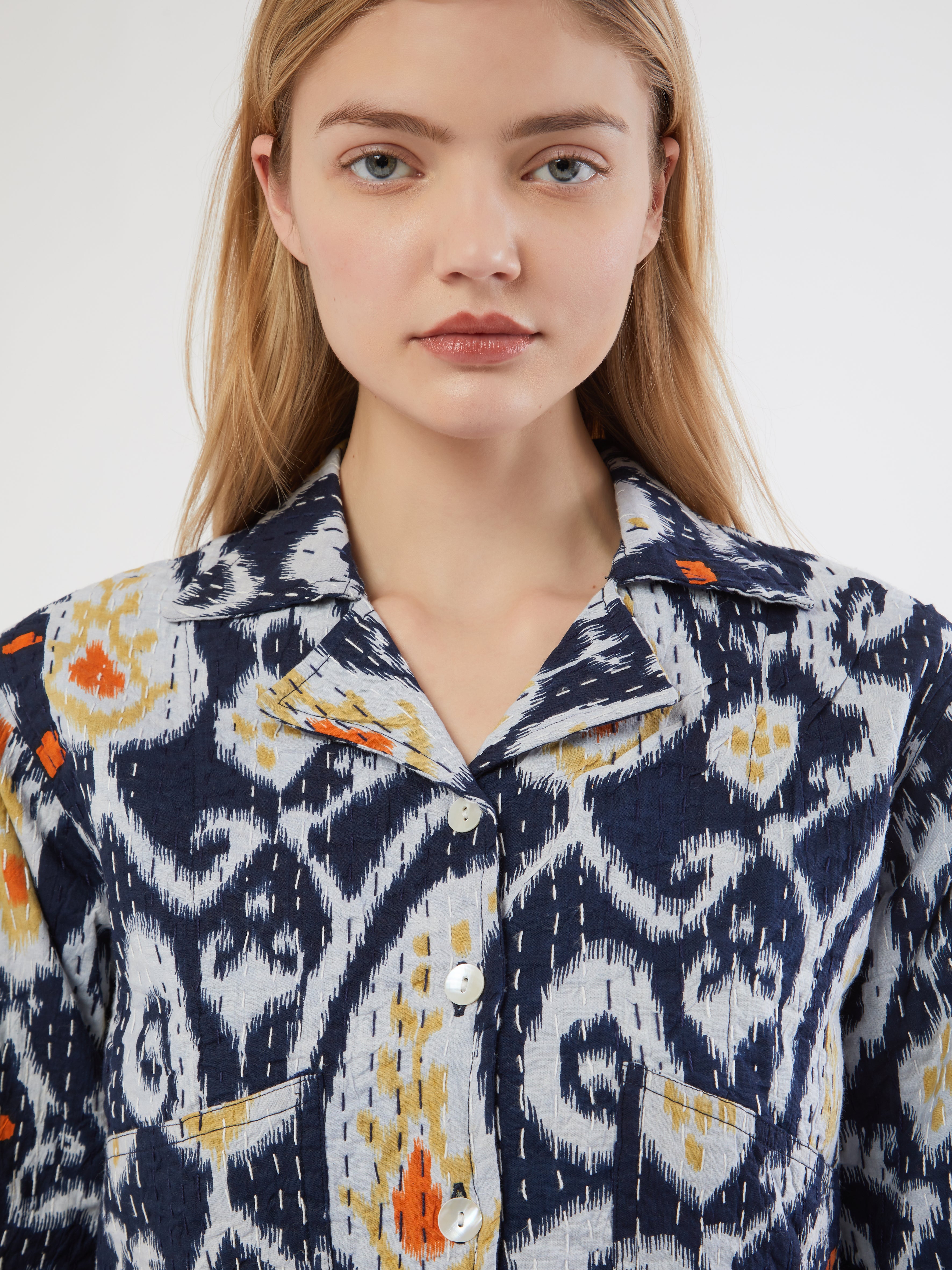 Handmade, handmade in india, Summer 2024, SS24, Khantha fabric, Indian textiles Embroidery, Blazers, Skirts, Handcrafted, Traditional craftsmanship, Contemporary fashion, Co-Ords, Sets, Matching sets, Mix Matching, Sustainable Fashion, Customizable fit, Unique textiles, Day to night wear, Quilt, Embroidery