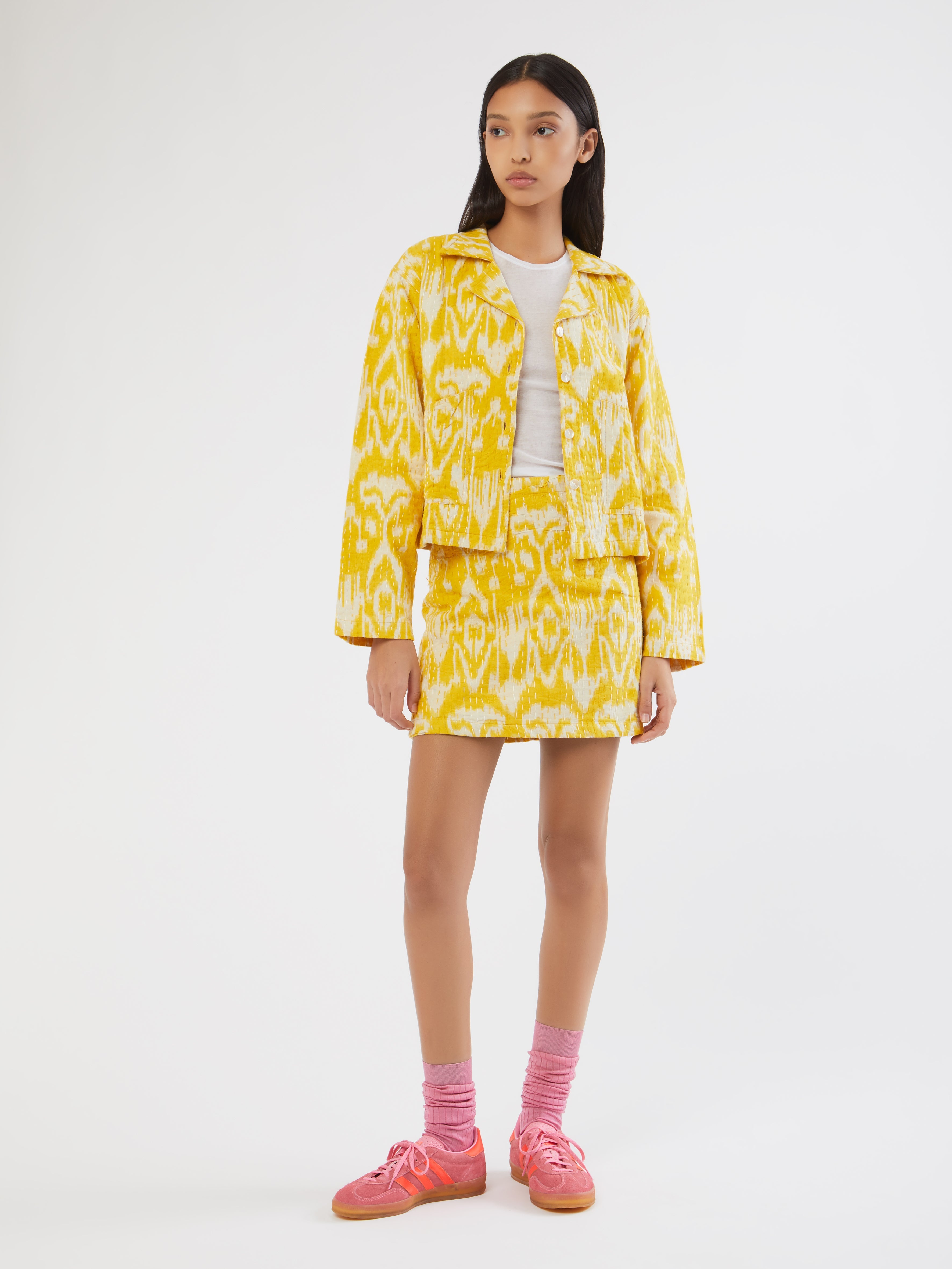 Handmade, handmade in india, Summer 2024, SS24, Khantha fabric, Indian textiles Embroidery, Blazers, Skirts, Handcrafted, Traditional craftsmanship, Contemporary fashion, Co-Ords, Sets, Matching sets, Mix Matching, Sustainable Fashion, Customizable fit, Unique textiles, Day to night wear, Quilt, Embroidery