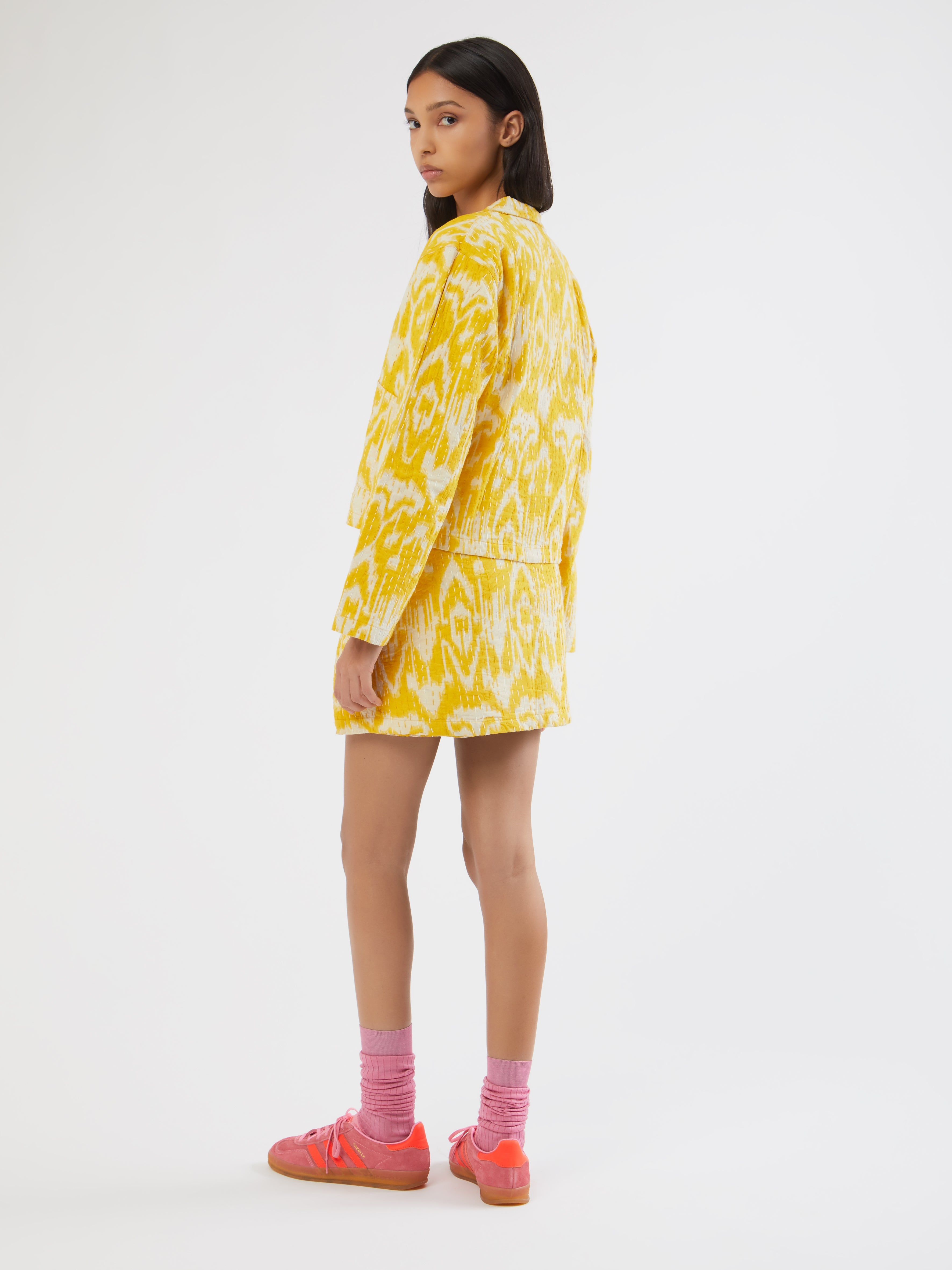 Handmade, handmade in india, Summer 2024, SS24, Khantha fabric, Indian textiles Embroidery, Blazers, Skirts, Handcrafted, Traditional craftsmanship, Contemporary fashion, Co-Ords, Sets, Matching sets, Mix Matching, Sustainable Fashion, Customizable fit, Unique textiles, Day to night wear, Quilt, Embroidery