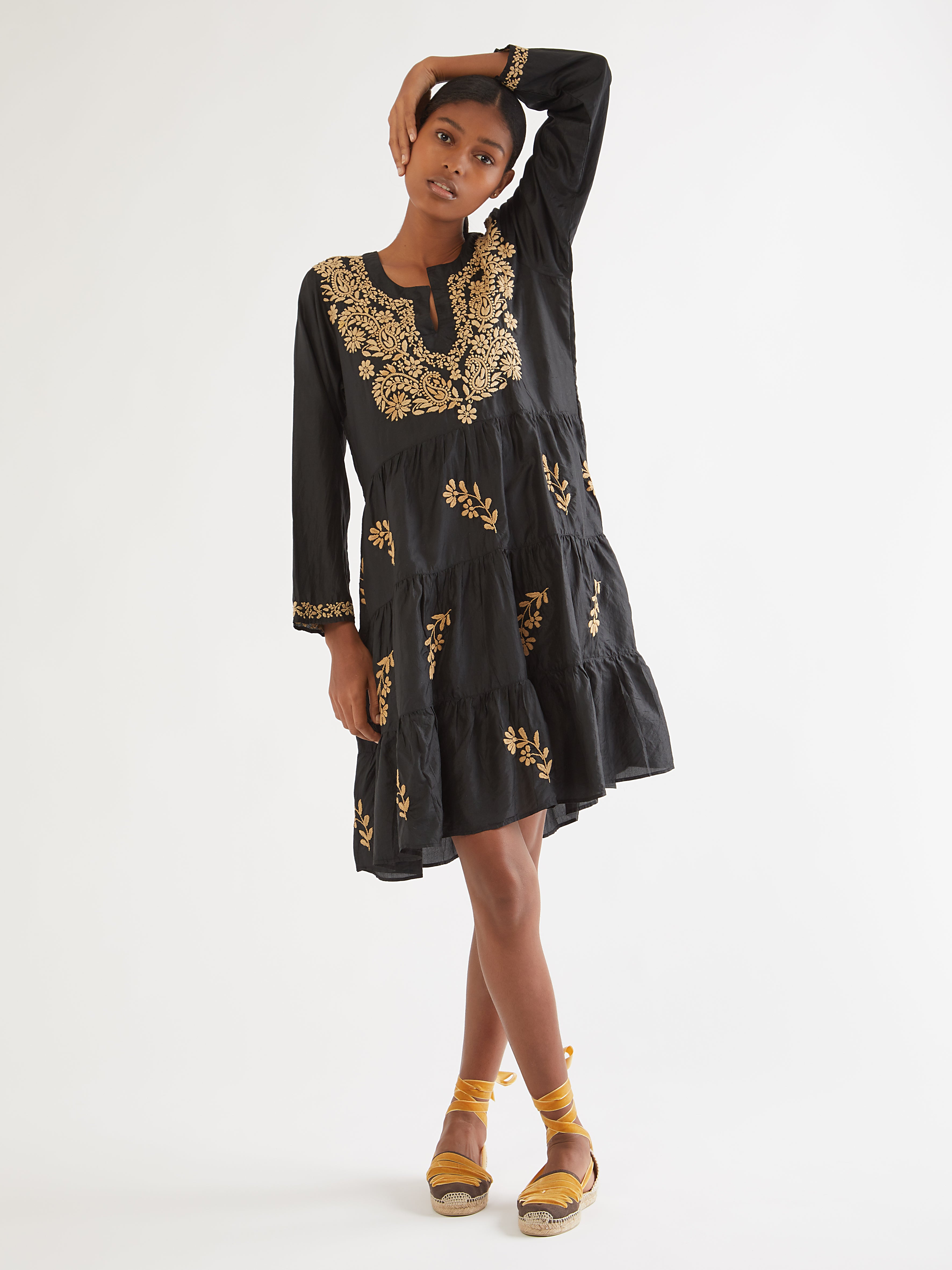 Indian silk embroidered mini dress