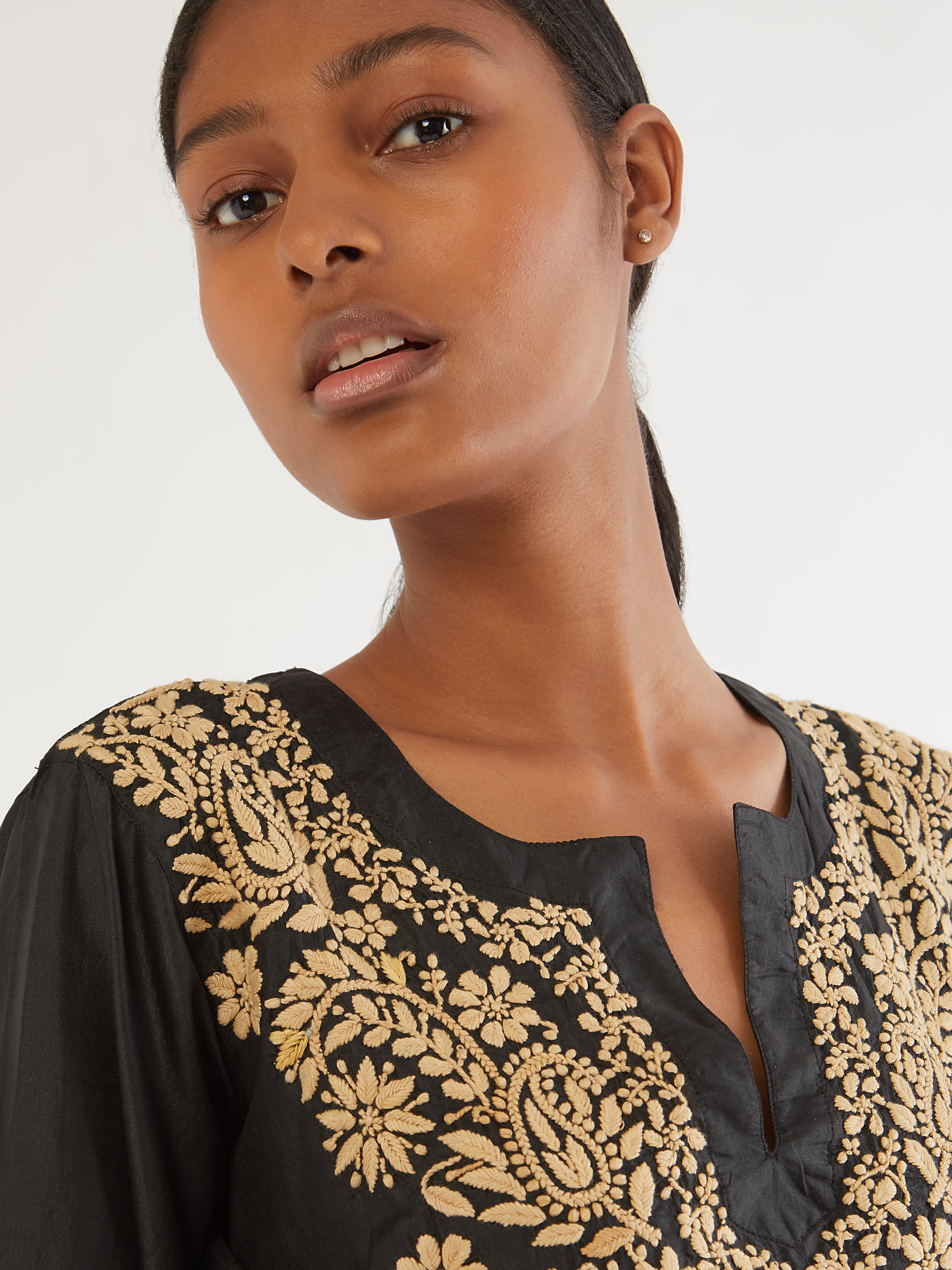 Indian silk embroidered mini dress