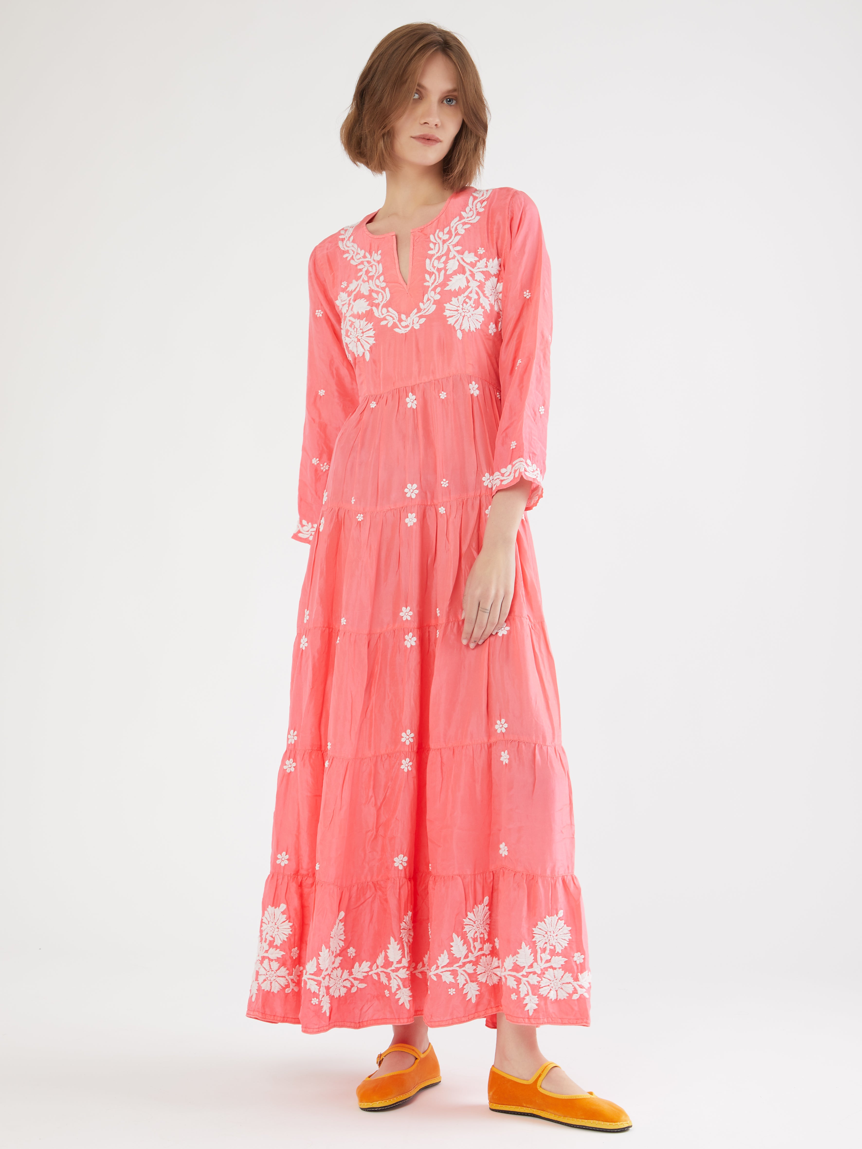 Indian silk embroidered maxi dress