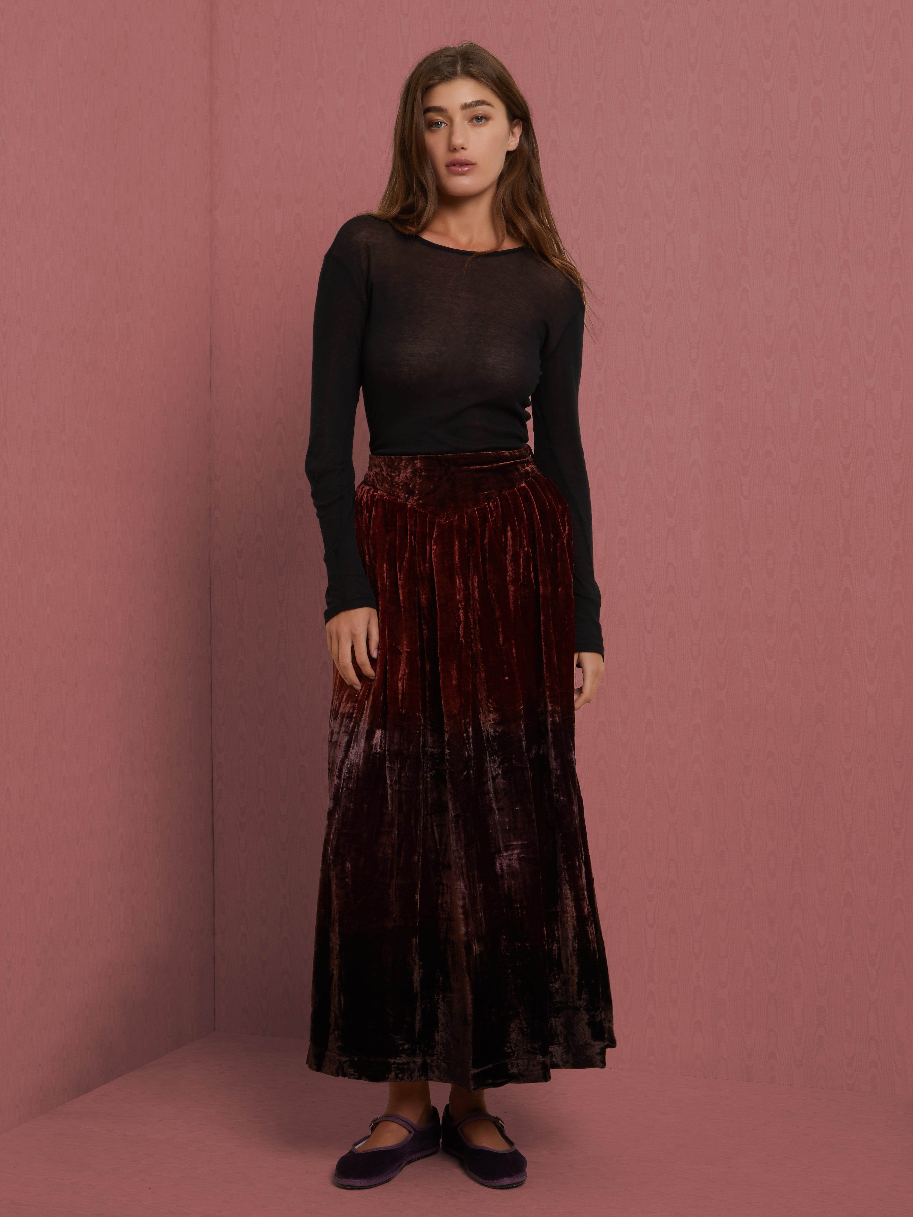 Indian silk velvet long skirt