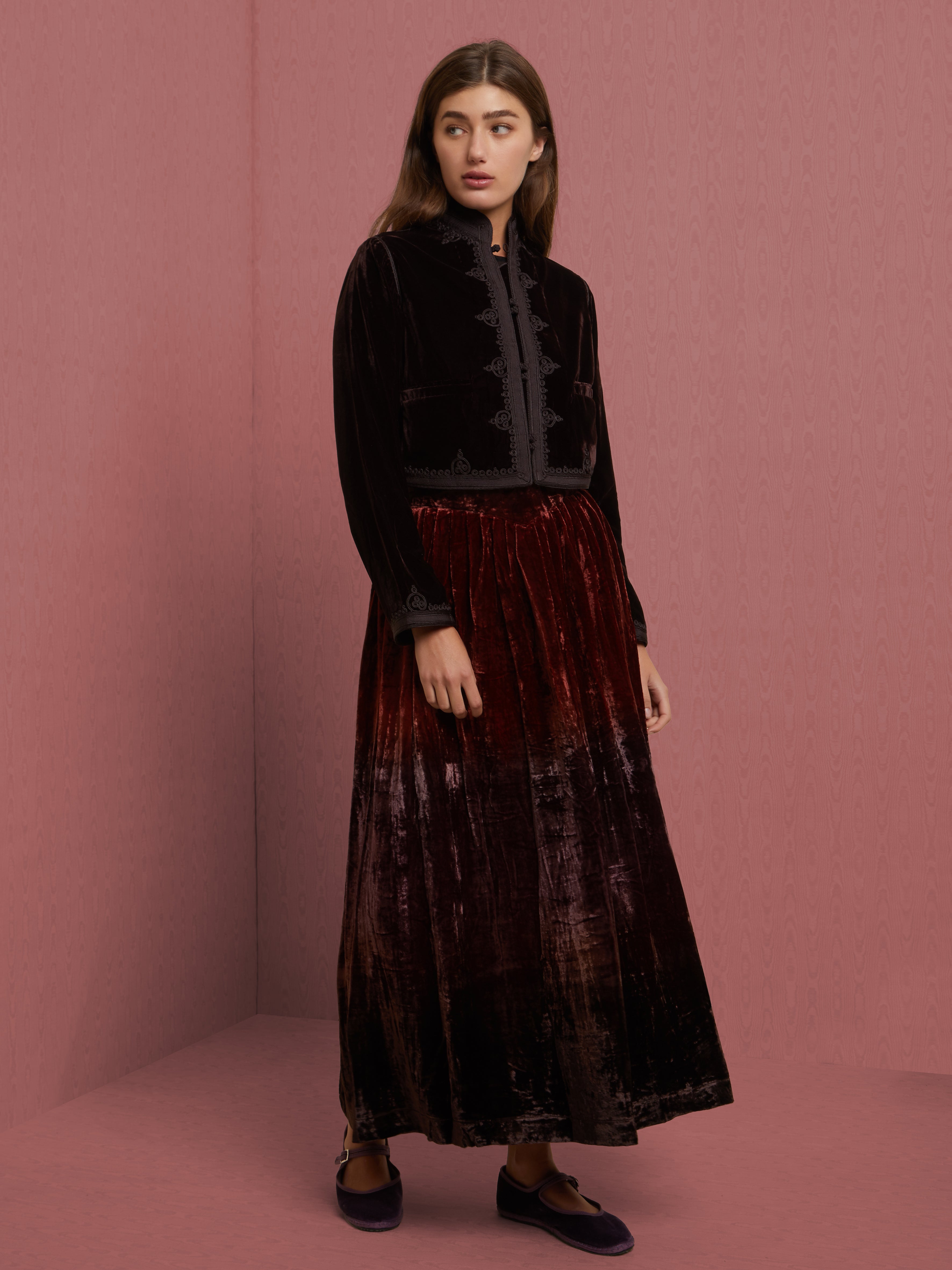 Indian silk velvet long skirt