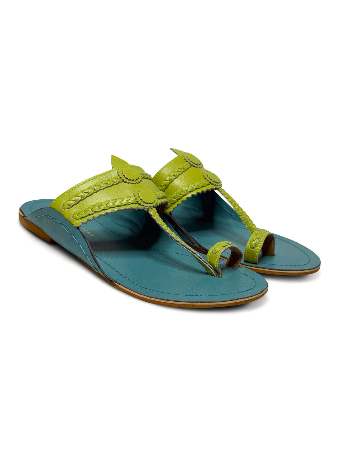 Kolhapuris flat sandals, handcrafted, india, traditional artisanal techniques, slip-on, heritage design, Kolhapuri style, pop colors, modern twist, iconic shape, leather sandals, cultural craftsmanship, relaxed fit, sandali in pelle, sandali indiani, summer shoes, scarpe estive