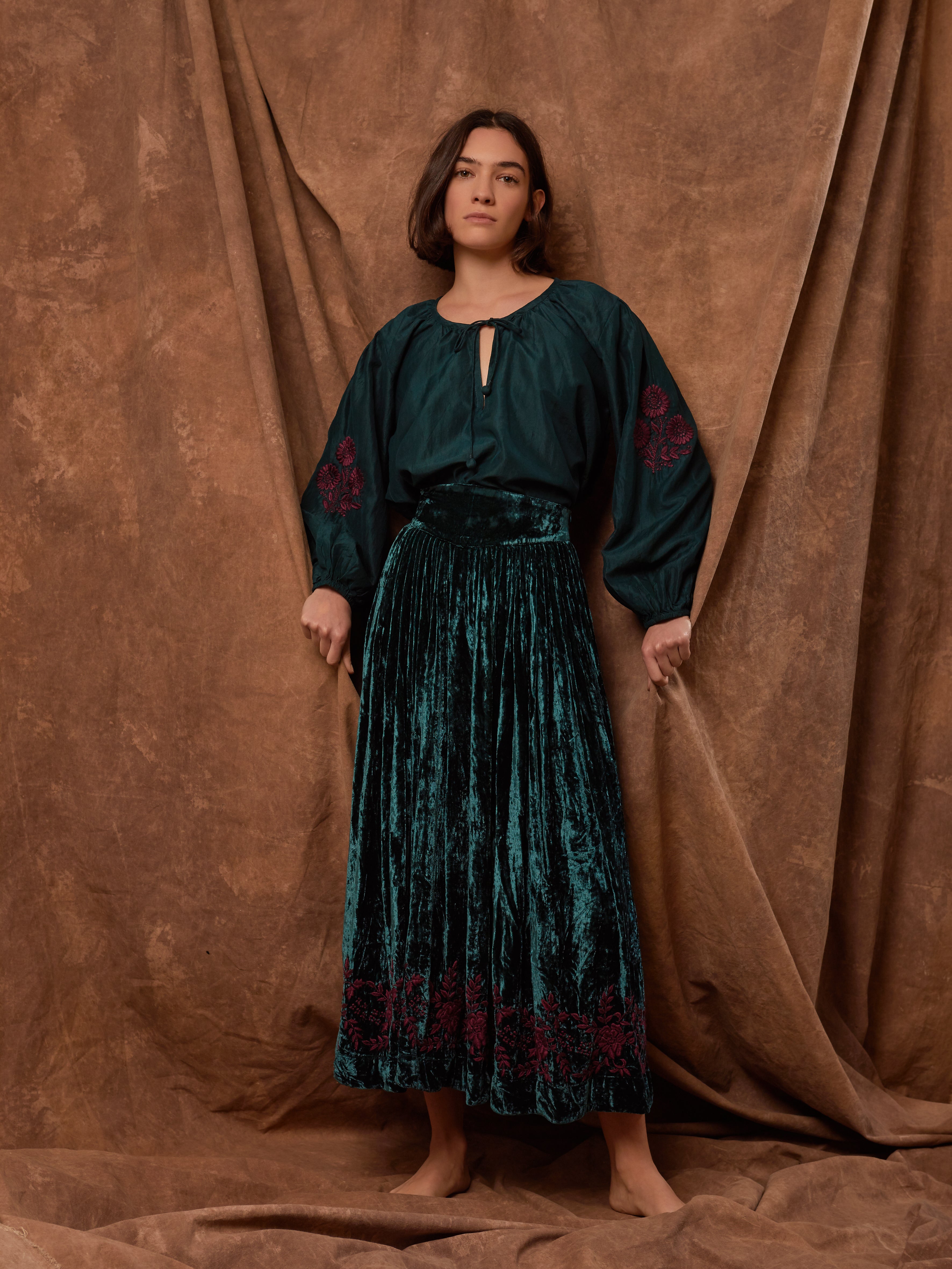 Indian silk velvet embroidered skirt